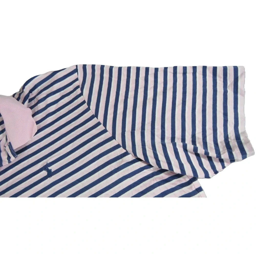 Polo Golf Ralph Lauren Shirt Men XL Pima Cotton Striped Pink Navy Blue Short